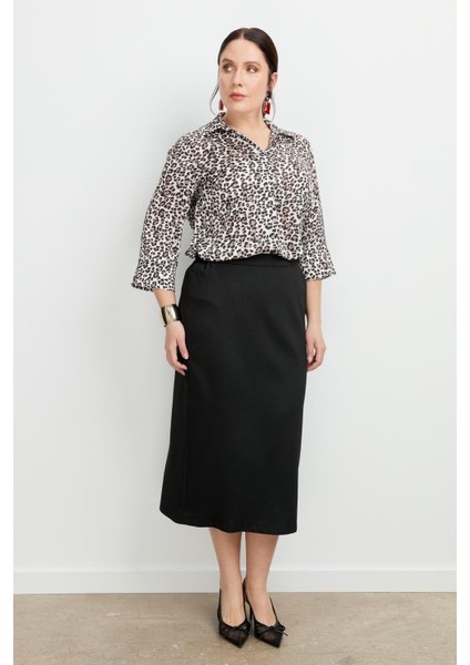 Büyük Beden Yanları Lastikli Etek-Siyah indirimleri