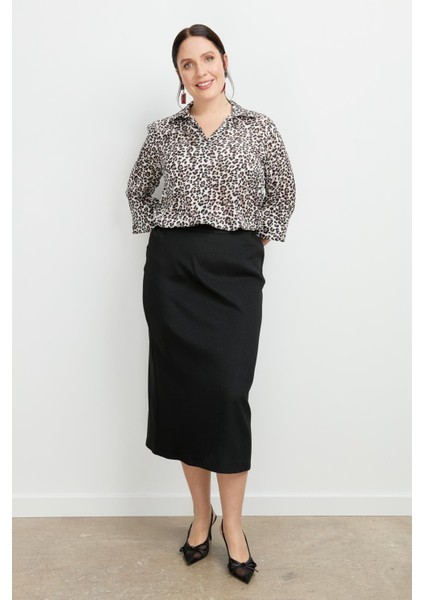 Büyük Beden Yanları Lastikli Etek-Siyah