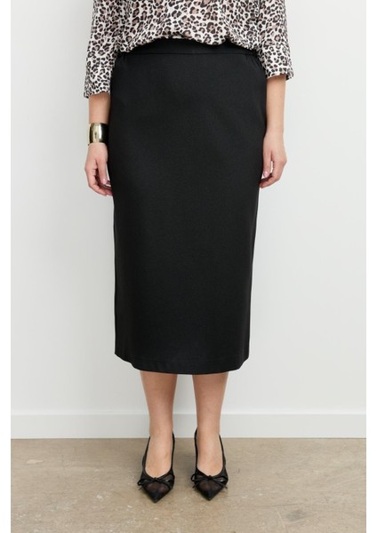 Büyük Beden Yanları Lastikli Etek-Siyah