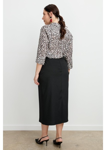 Büyük Beden Yanları Lastikli Etek-Siyah