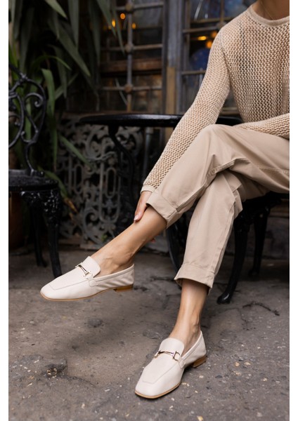 Novay Kadın Bej Gerçek Deri Loafer Babet fiyatları