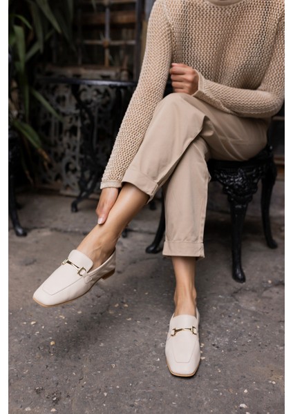 Novay Kadın Bej Gerçek Deri Loafer Babet fırsatları