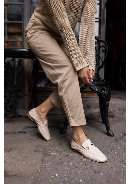 Novay Kadın Bej Gerçek Deri Loafer Babet indirimleri