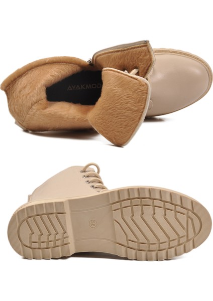 Bej Cilt Kürklü Bağcıklı Fermuarlı Kaymaz Kadın Bot 525383 Z indirimleri