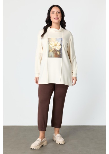 Büyük Beden Baskı Detaylı Bluz-Ekru fiyatları