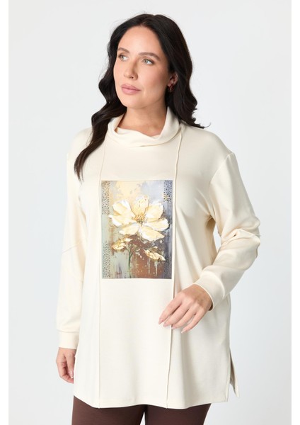 Büyük Beden Baskı Detaylı Bluz-Ekru modelleri