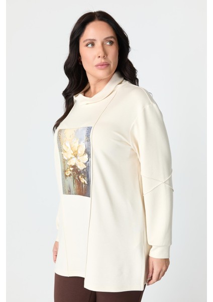 Büyük Beden Baskı Detaylı Bluz-Ekru fırsatları