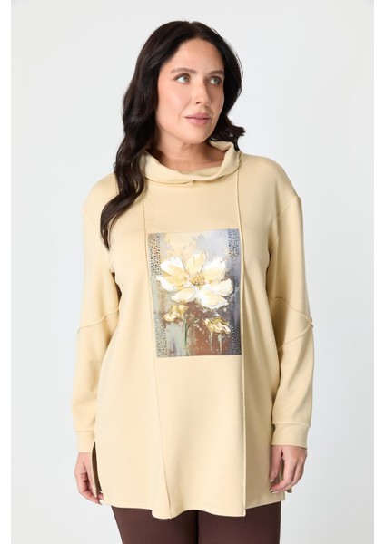 Büyük Beden Baskı Detaylı Bluz-Bej fiyatları