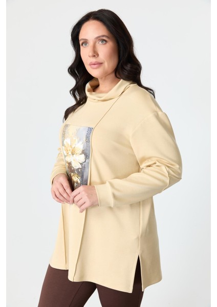 Büyük Beden Baskı Detaylı Bluz-Bej modelleri