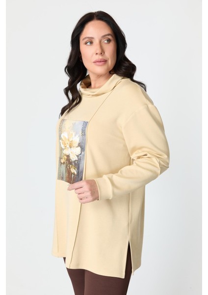 Büyük Beden Baskı Detaylı Bluz-Bej fırsatları
