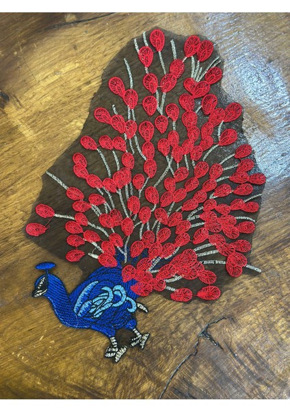 Nakış Işleme Kırmızı Tavus Kuşu Arma Dikiş Aplike 33X22 cm