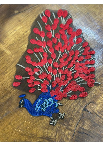 Nakış Işleme Kırmızı Tavus Kuşu Arma Dikiş Aplike 33X22 cm fiyatları