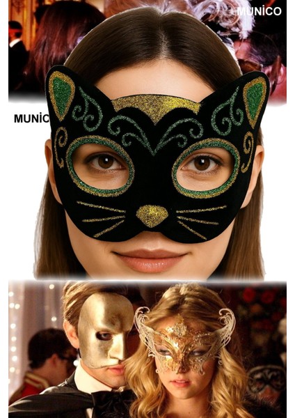 Kadife Kaplama, Lastikli | Maskeli Balo ve Kostüm Partisi Için Siyah Renk Kedi Maskesi