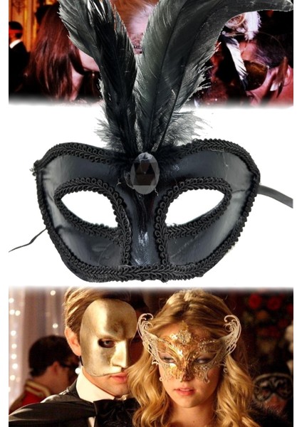 Siyah Rugan Kaplama Parti Maskesi – Tüylü Tasarım, 18X20 cm | Şık ve Göz Alıcı Aksesuar