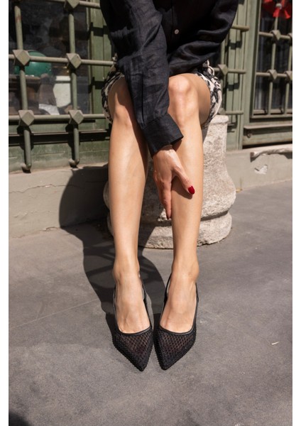 Julia Kadin Beyaz Taşli File Detali Topuklu Ayakkabi indirimleri