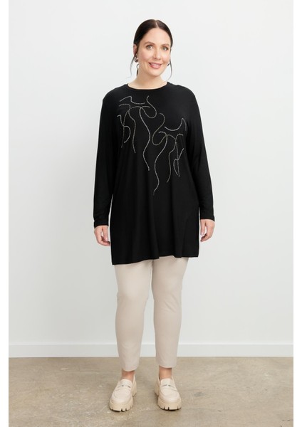 Büyük Beden Taş Detaylı Bluz-Siyah fiyatları