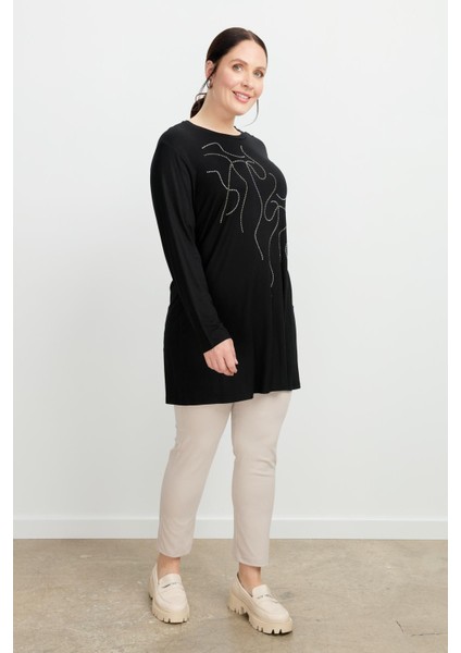 Büyük Beden Taş Detaylı Bluz-Siyah modelleri