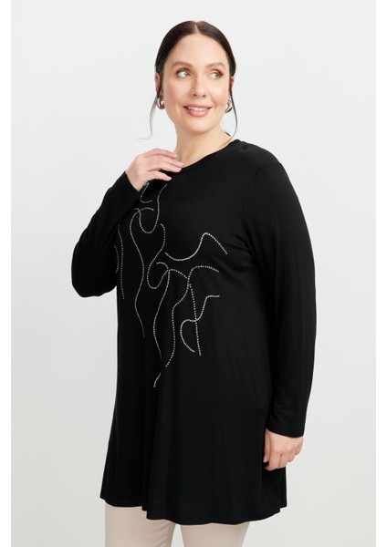 Büyük Beden Taş Detaylı Bluz-Siyah fırsatları