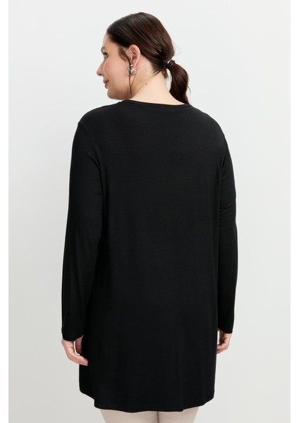 Büyük Beden Taş Detaylı Bluz-Siyah