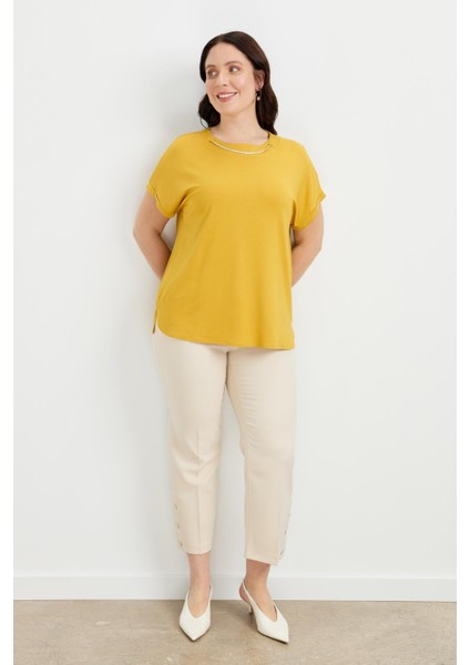 Büyük Beden Kolye Detaylı Bluz-Safran modelleri