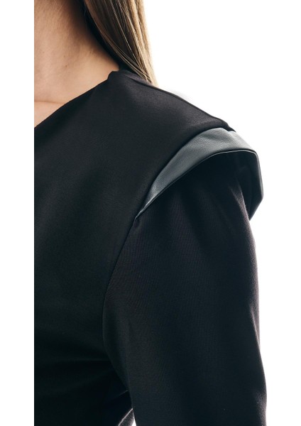 Deri Garnili V Yaka Anvelop Etekli Midi Elbise indirimleri