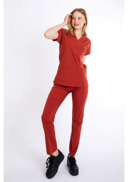 Yanık Turuncu U-Flex Likralı Hemşire Doktor Forma Cerrahi Takım fiyatları