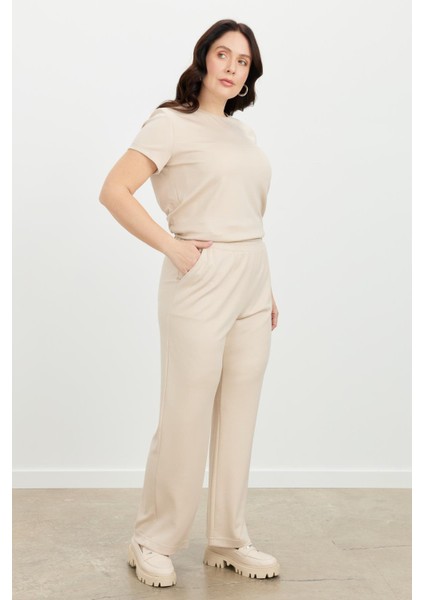 Büyük Beden Bol Paça Eşofman Pantolon-Bej fırsatları