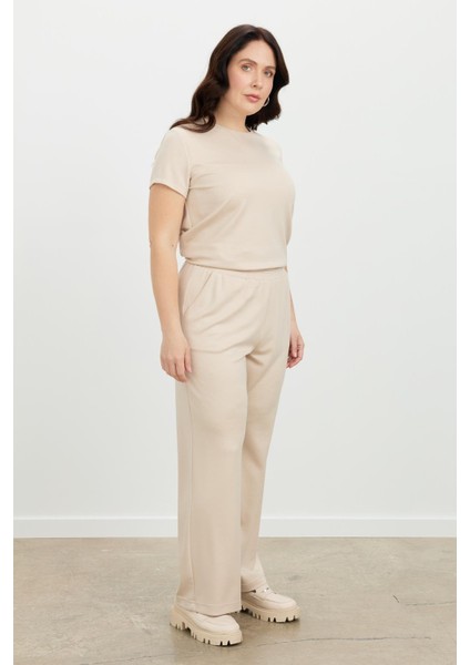 Büyük Beden Bol Paça Eşofman Pantolon-Bej indirimleri
