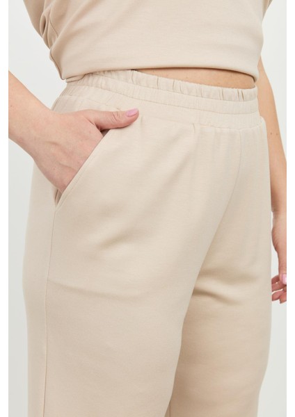 Büyük Beden Bol Paça Eşofman Pantolon-Bej