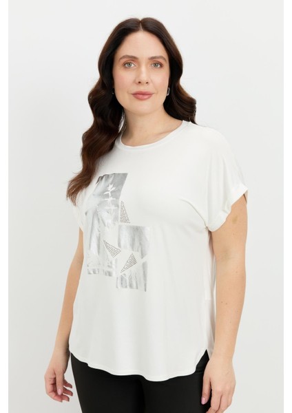 Büyük Beden Gümüş Baskı Bluz-Kemık fiyatları