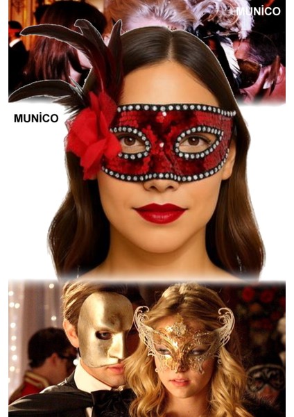3 Adet Kırmızı Renk Maske – Payetli, Gümüş Taşlı, Tüylü | Kostüm Partileri ve Özel Günler Için Sexy fiyatları