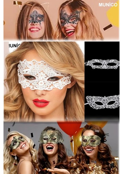Beyaz Dantelli Maske – Klasik Form, Konforlu Kullanım | Karnaval ve Sahne Performansları Için