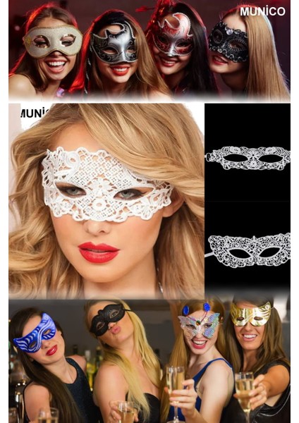Beyaz Dantelli Maske – Klasik Form, Konforlu Kullanım | Karnaval ve Sahne Performansları Için modelleri