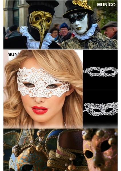Beyaz Dantelli Maske – Klasik Form, Konforlu Kullanım | Karnaval ve Sahne Performansları Için