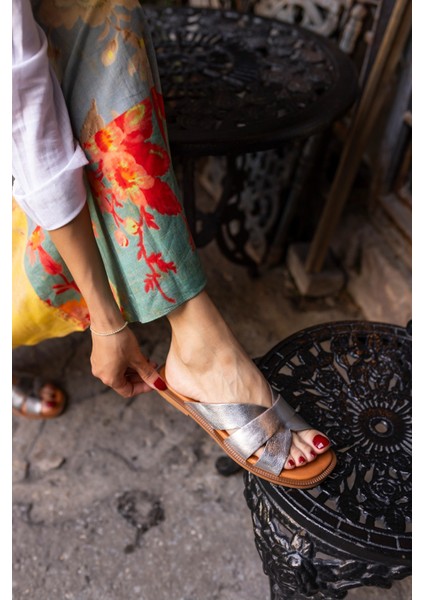 Rober Kadin Altin Gercek Deri Komple Terlık