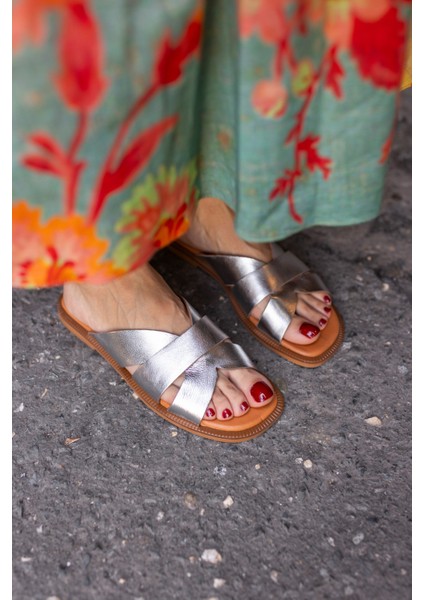 Rober Kadin Altin Gercek Deri Komple Terlık