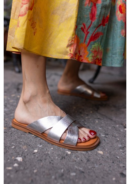 Rober Kadin Altin Gercek Deri Komple Terlık