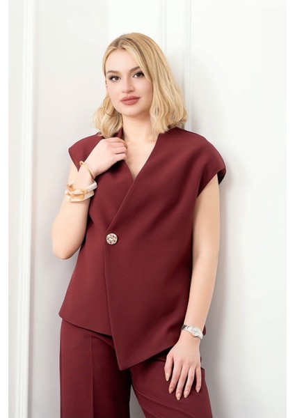 Verev Kesim Kruvaze Kapama Deteylı Yelek Pantolon Takım 1284 modelleri