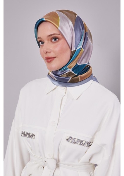 A.Mavi Geometrik Desen Kristal Eşarp fiyatları