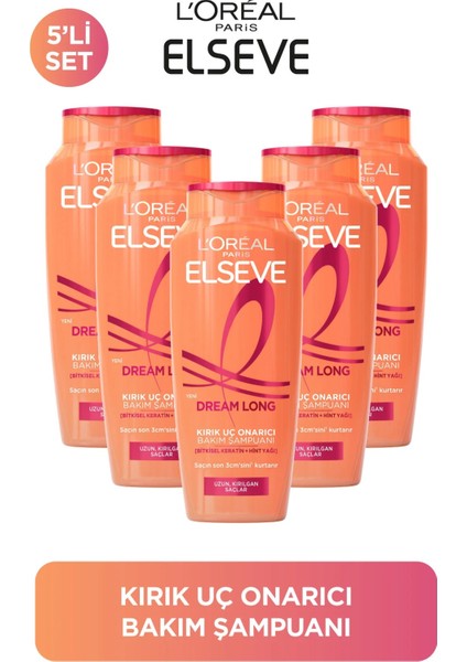 5'li L'oreal Paris Elseve Dream Long Kırık Uç Onarıcı Bakım Şampuanı 400 ml