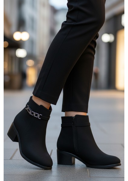 Siyah Zümrüt Fermuarlı Polarlı Kadın Topuklu Bot 325131 Z modelleri