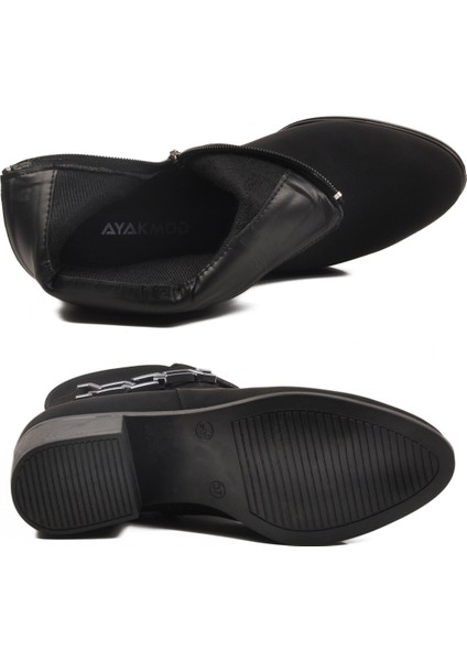 Siyah Zümrüt Fermuarlı Polarlı Kadın Topuklu Bot 325131 Z indirimleri