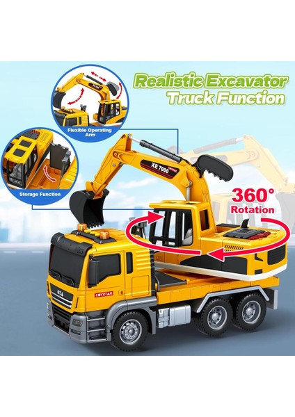 1:12 Sürtmeli Sesli Işıklı 360 Derece Dönebilen Taşıyıcı Oyuncak Ekskavatör modelleri