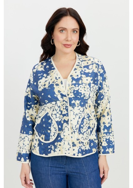 Büyük Beden Kapitone Ceket-Mavi