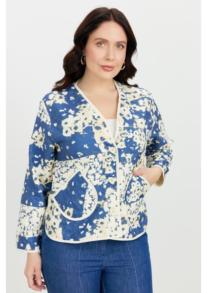 Büyük Beden Kapitone Ceket-Mavi modelleri