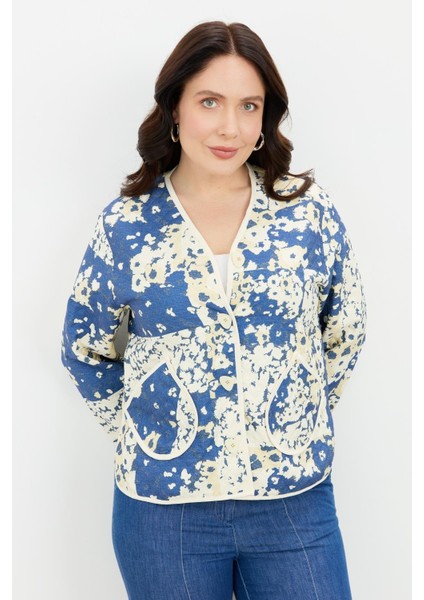 Büyük Beden Kapitone Ceket-Mavi indirimleri