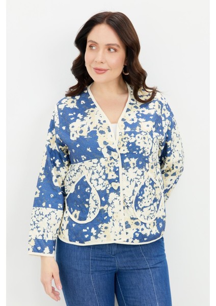 Büyük Beden Kapitone Ceket-Mavi