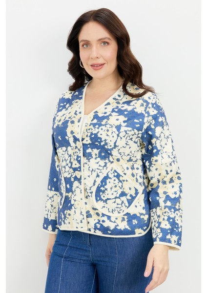 Büyük Beden Kapitone Ceket-Mavi