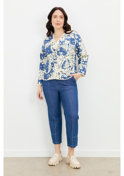 Büyük Beden Kapitone Ceket-Mavi