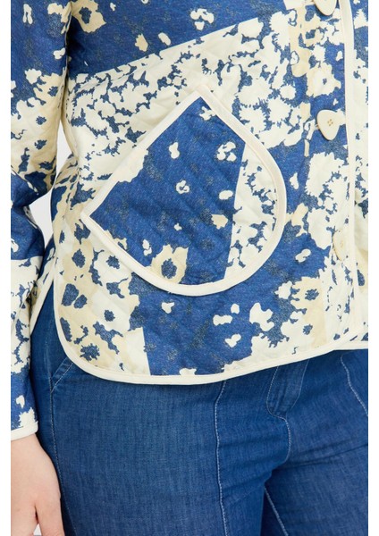 Büyük Beden Kapitone Ceket-Mavi